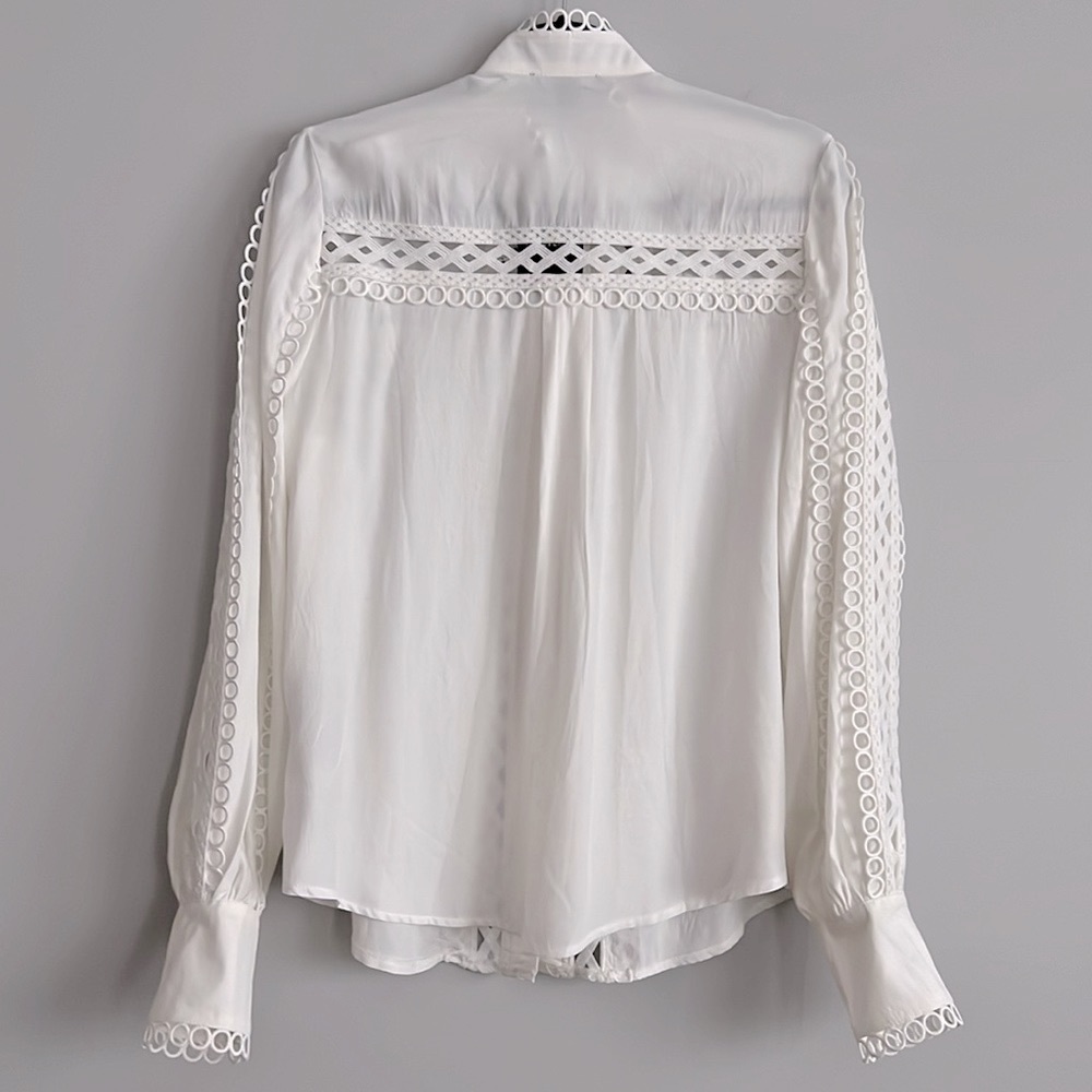F21 Forever 21 Crochet Woven Lace Cutout Ivory White Blouse Womens L Large 8 - Picture 4 of 17